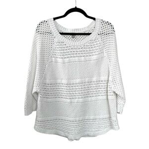 AERIE White Cotton Crochet Open Knit Sweater L